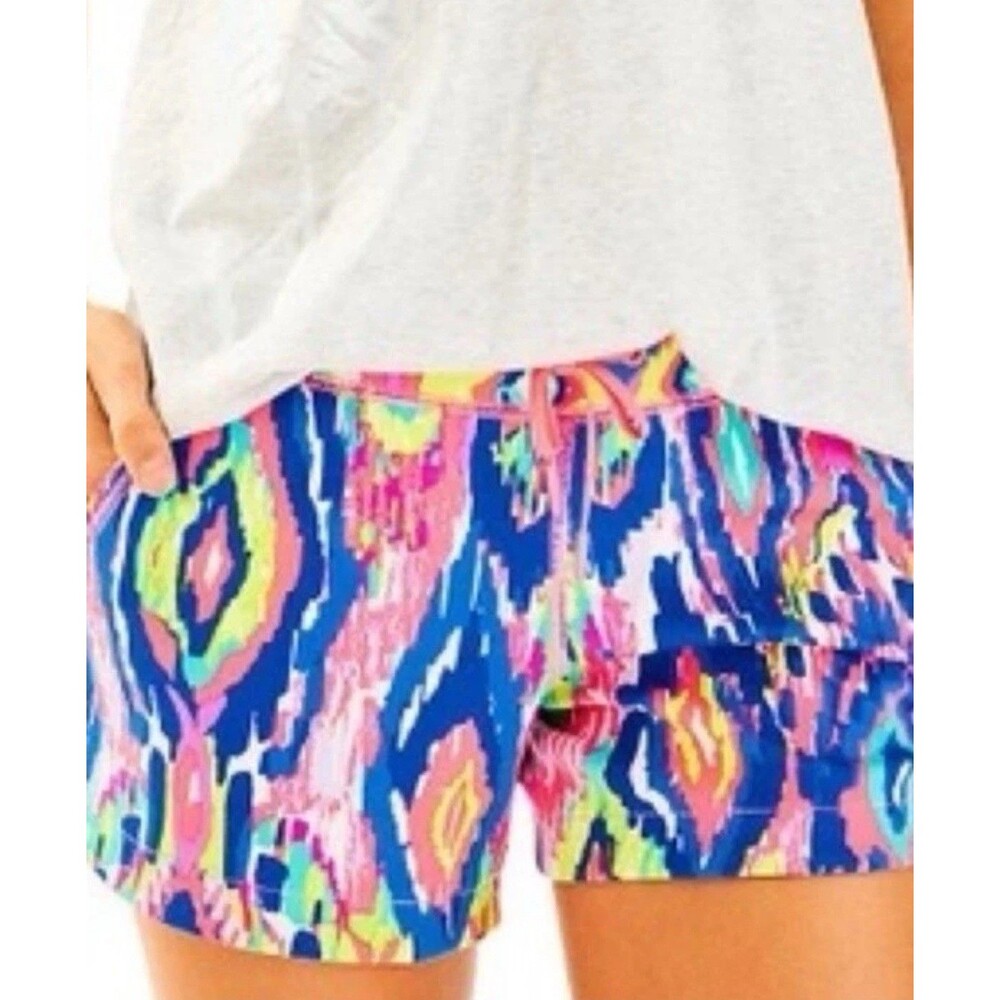 Lilly Pulitzer Luxletic Runaround Shorts Ikat Multi Luminescent Pockets Women XS